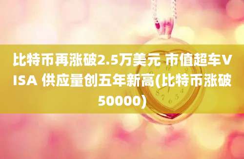 比特币再涨破2.5万美元 市值超车VISA 供应量创五年新高(比特币涨破50000)